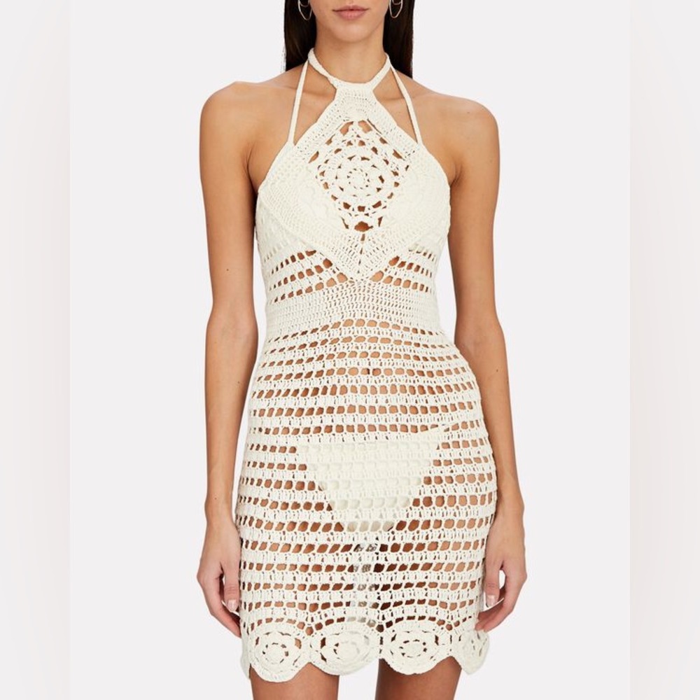 NWT - CAPITTANA - Aurora Crochet Cotton Halter Mini Dress Sz: M/L - Picture 5 of 7